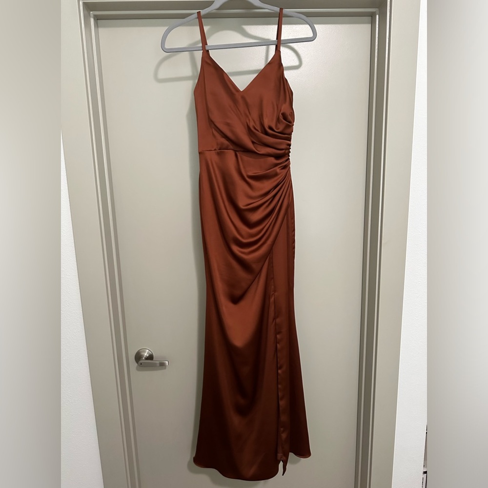 Revelry Rust Rory Satin Bridesmaid Dress